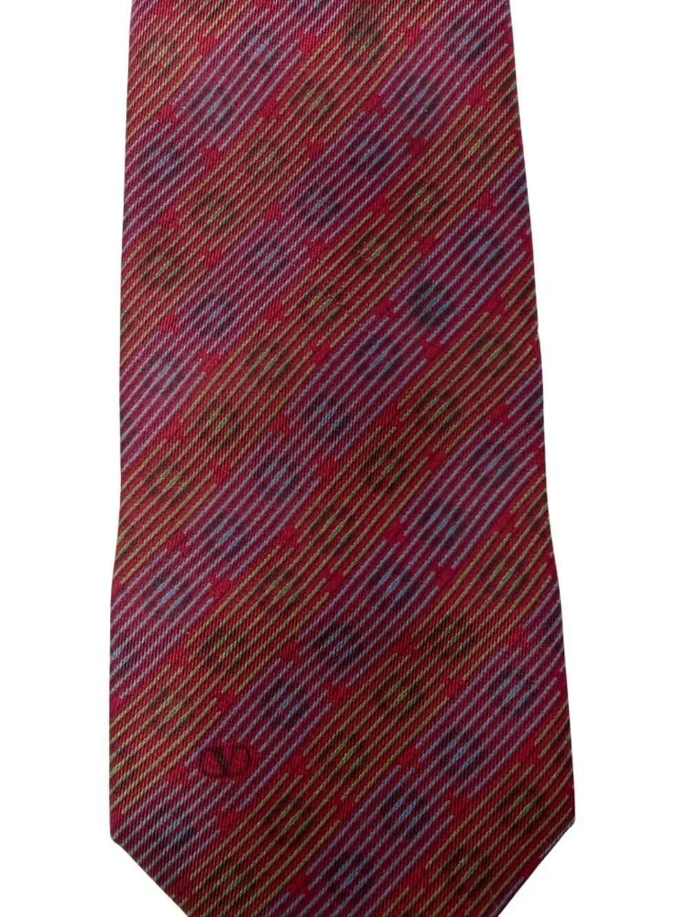 Vintage Valentino 100% Silk Neck Tie Geometric in Red Purple & Gold